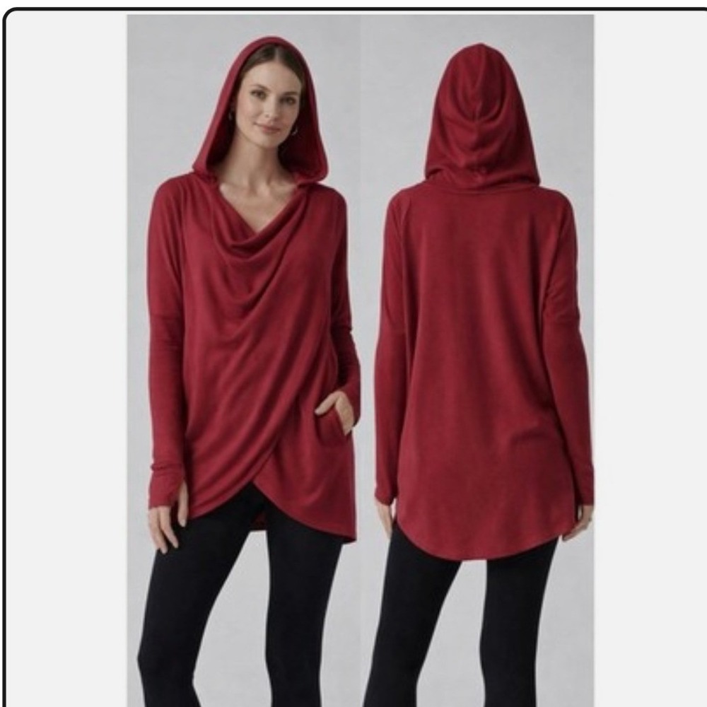 Athleta Purana Wrap Sweatshirt Womens‎ S Red Excellent Draped Hooded Pockets